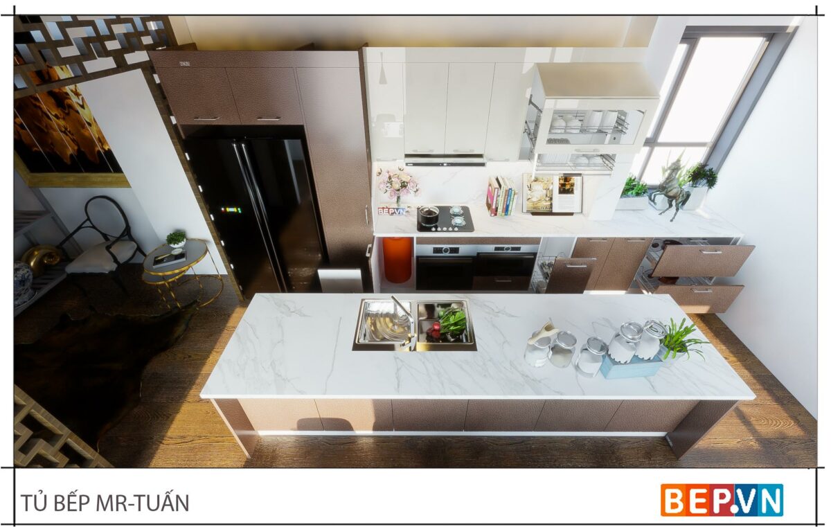 Thiết kế tủ bếp thẳng sang trọng gia đình anh Tuấn - Tuyên Quang