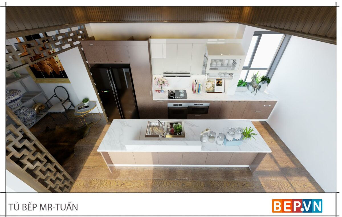 Thiết kế tủ bếp thẳng sang trọng gia đình anh Tuấn - Tuyên Quang - Hình ảnh 2