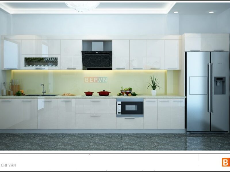 Tủ bếp Acrylic thẳng gia đình chị Vân