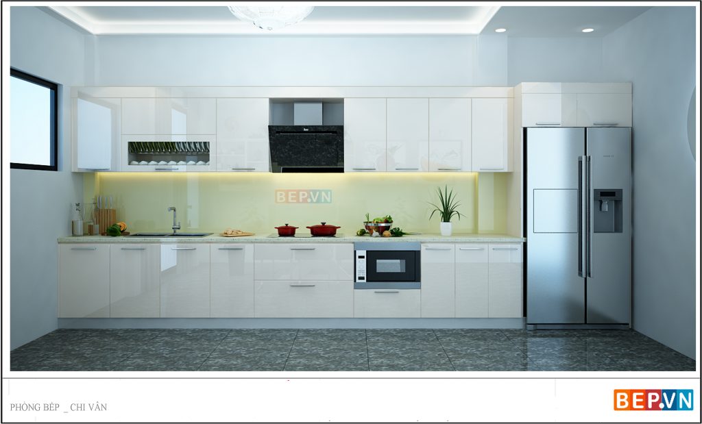Tủ bếp Acrylic thẳng gia đình chị Vân
