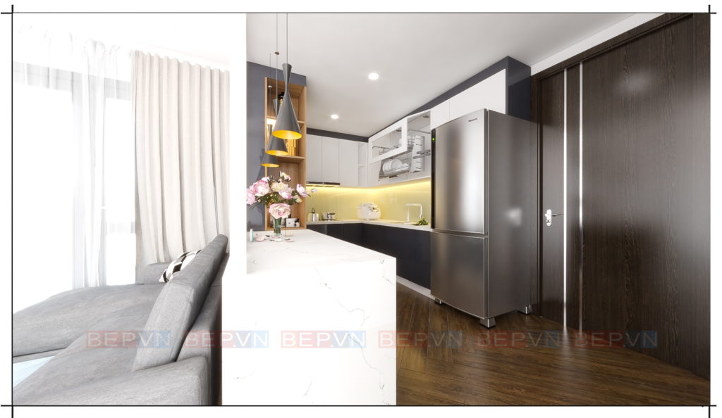 tủ bếp đẹp đơn giản và ấm áp