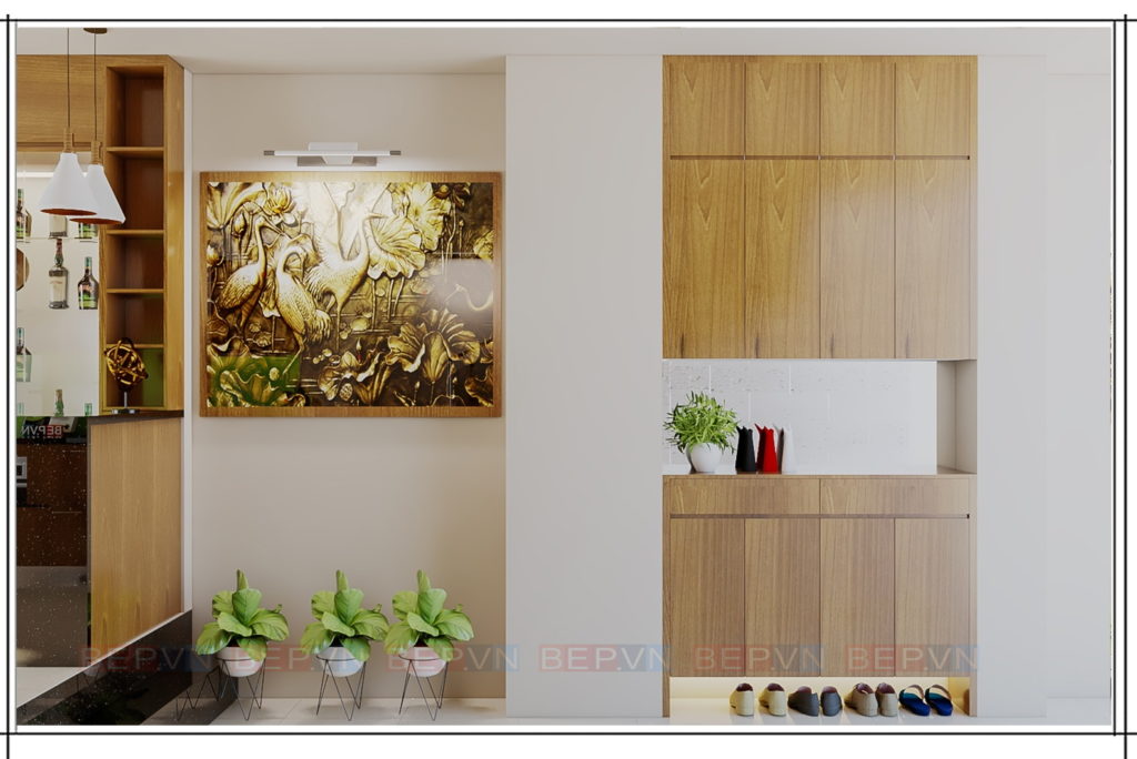 Thiết kế tủ giầy với chất liệu Laminate vân gỗ