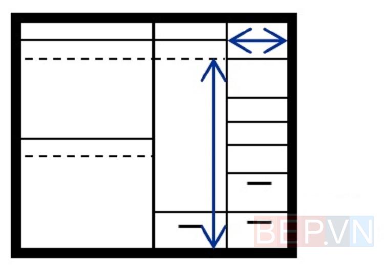 Kích thước các khoang treo quần áo và tủ để đồ