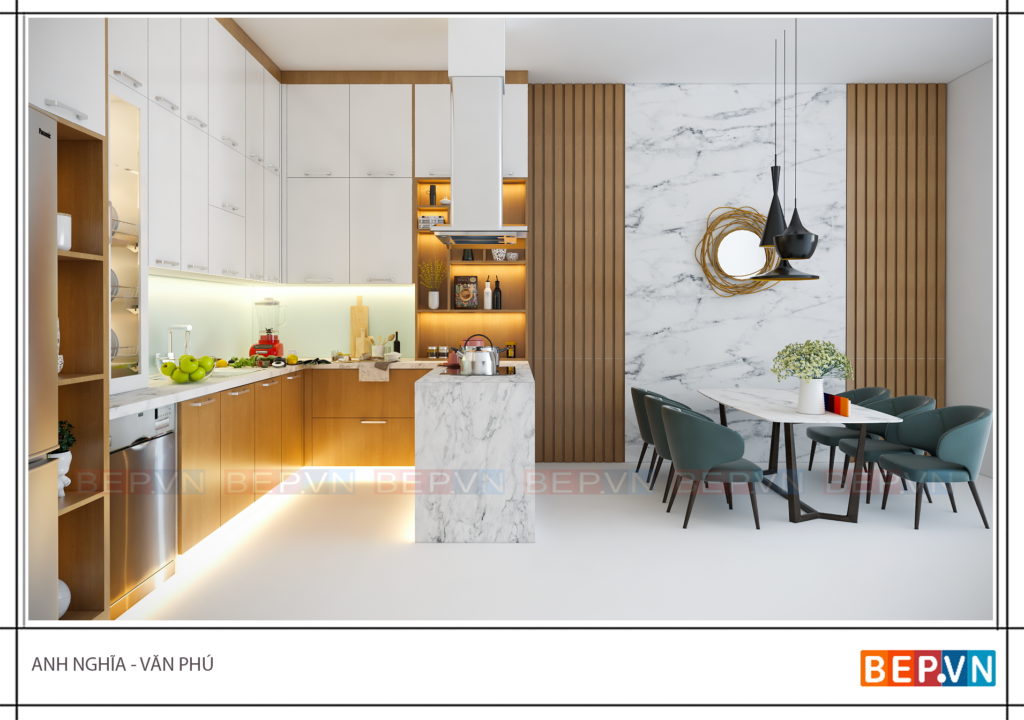 Thiết kế tủ bếp gỗ công nghiệp kiểu chữ U