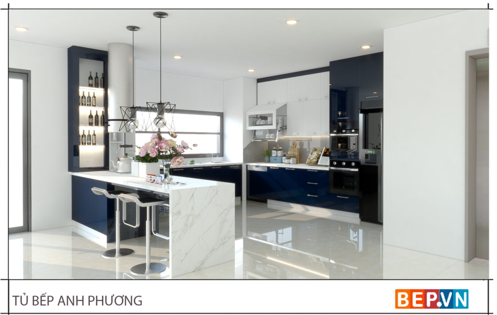 Lựa chọn kết hợp hai gam màu sắc độc đáo cho phòng bếp gia đình anh Phương
