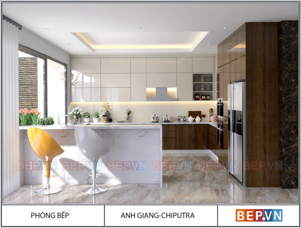 Sự kết hợp hài hòa giữa các màu sắc của tủ bếp acrylic