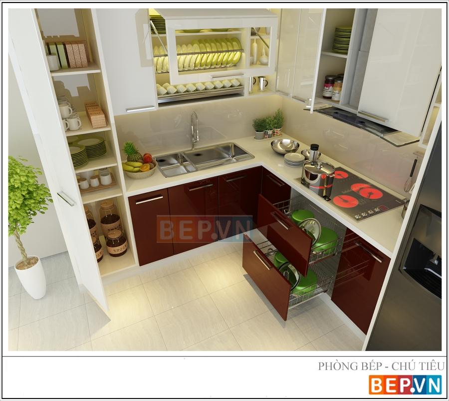 Tủ bếp Acrylic cho nhà bếp nhỏ gia đình chú Tiêu.