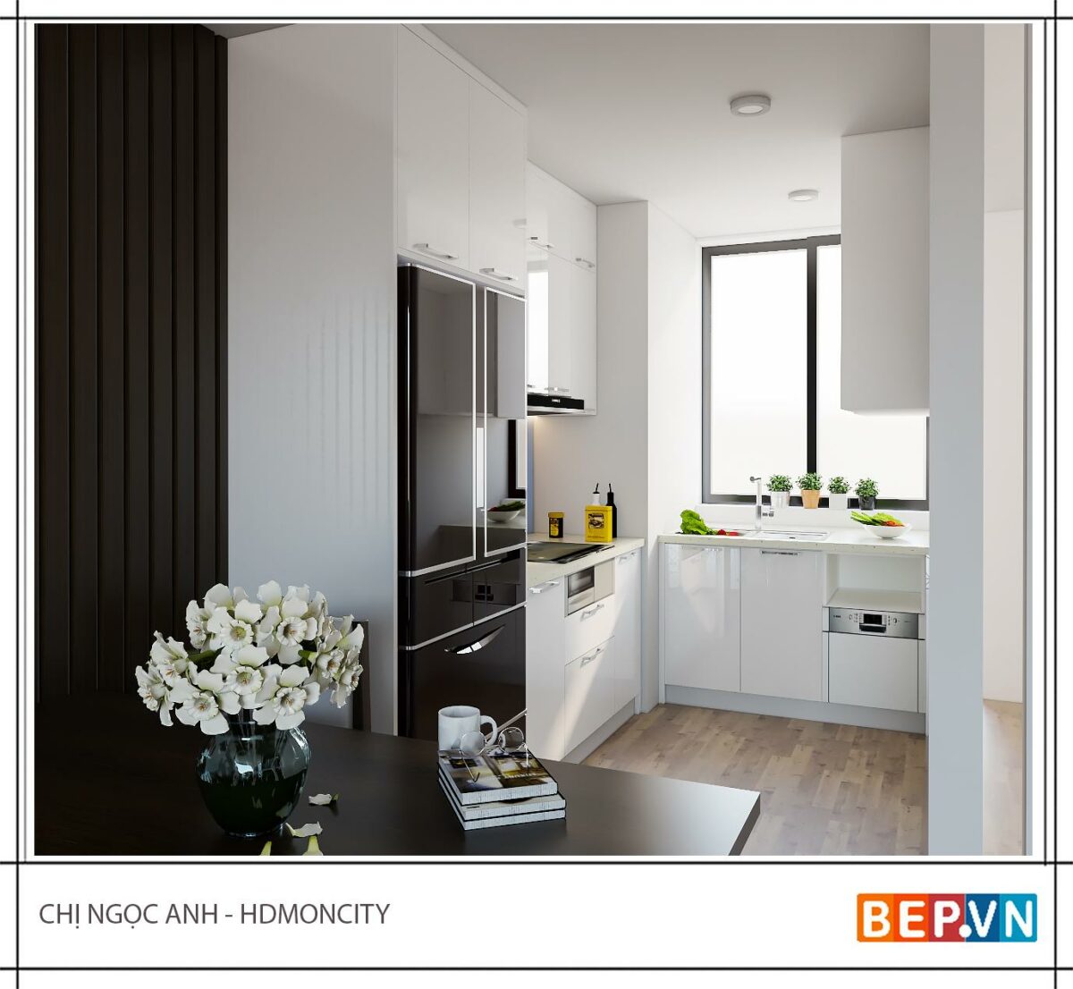 Tủ bếp Acrylic chữ L gia đình chị Ngọc Anh
