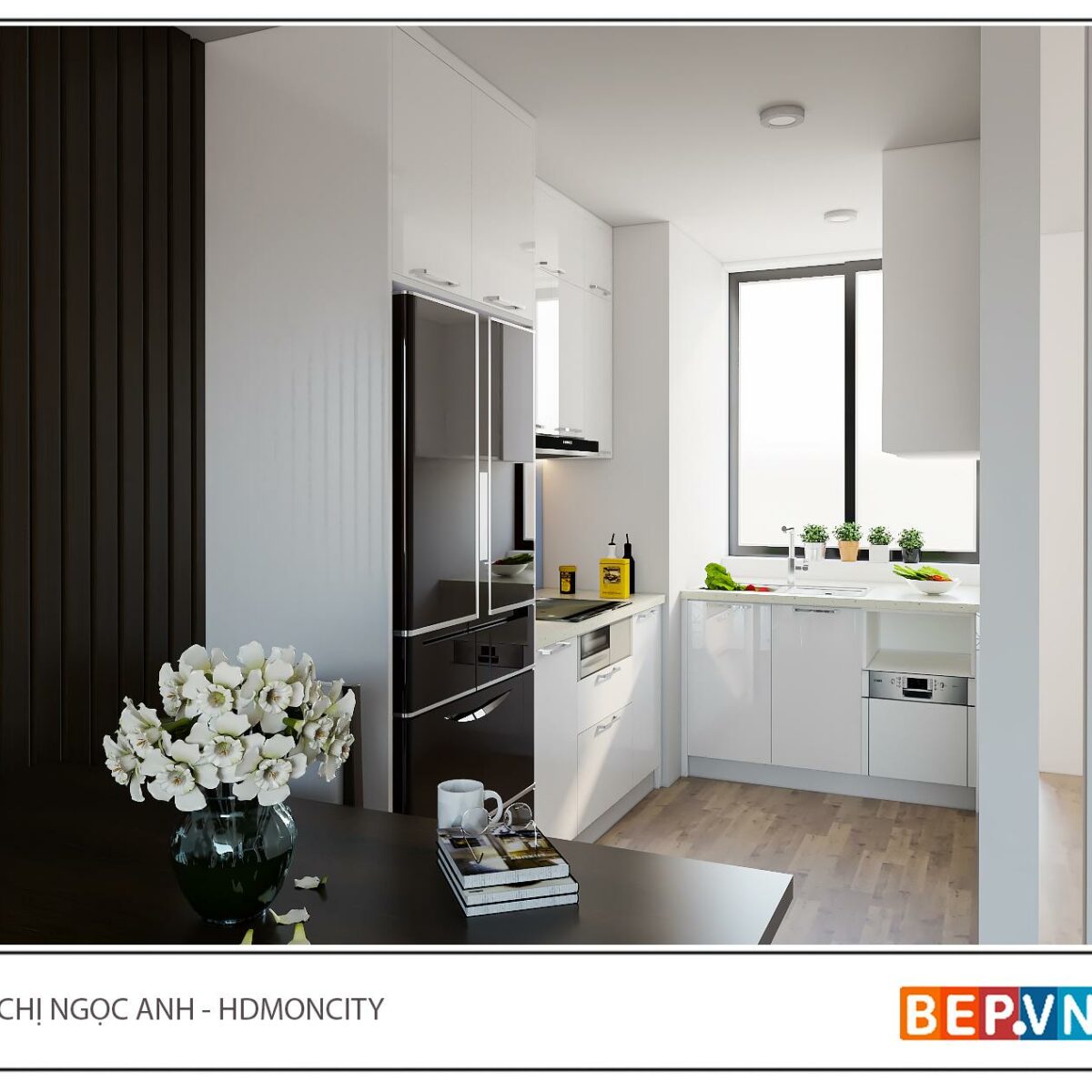 Tủ bếp Acrylic chữ L gia đình chị Ngọc Anh