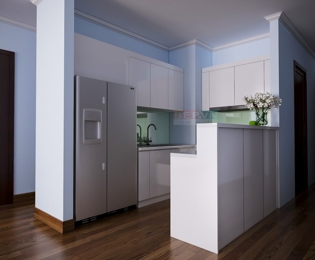 Thiết kế tủ bếp Acrylic chữ U hiện đại gia đình chú Cường.