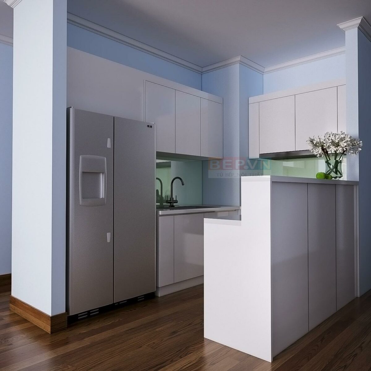 Tủ bếp Acrylic chữ U gia đình chú Cường.