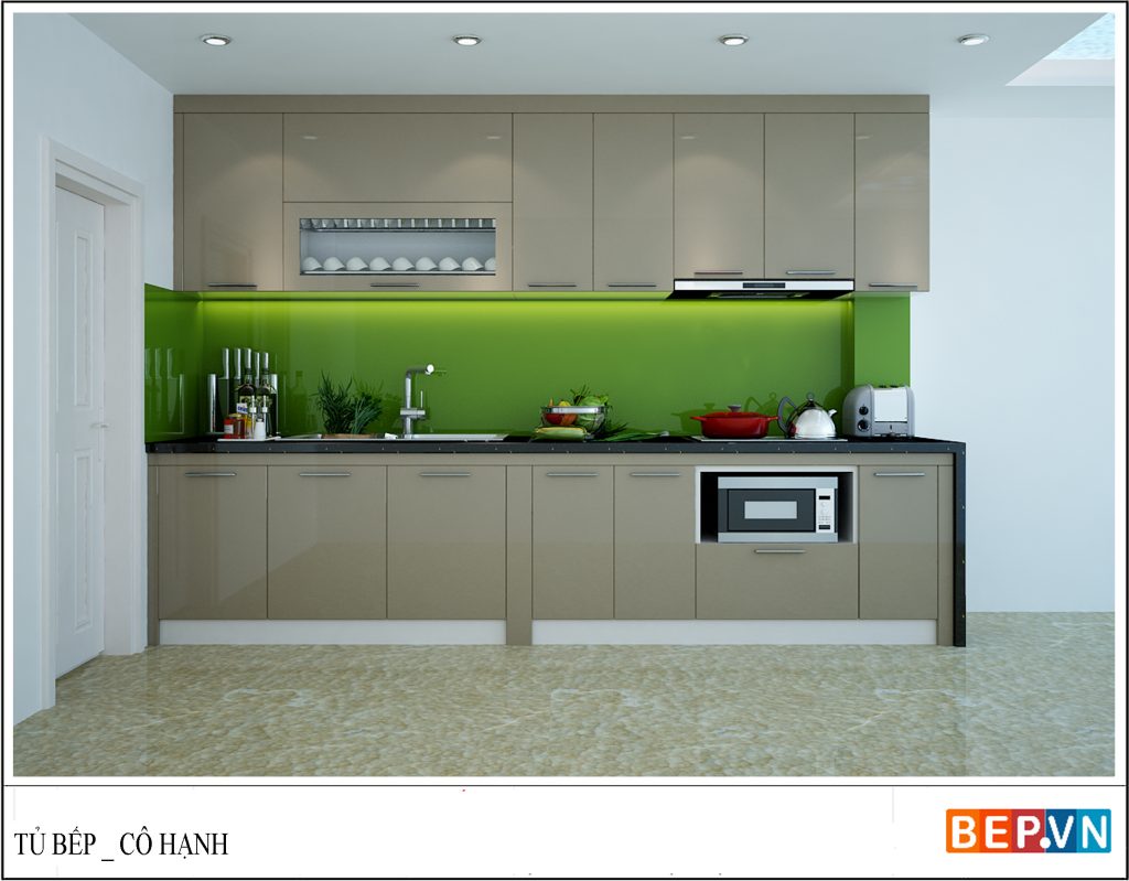 Thiết kế tủ bếp Acrylic chữ I gia đình cô Hạnh.