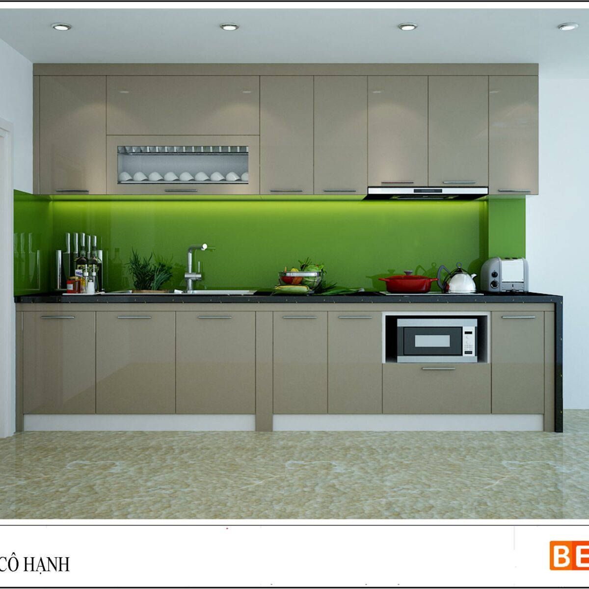 Tủ bếp Acrylic chữ I gia đình chị Hạnh