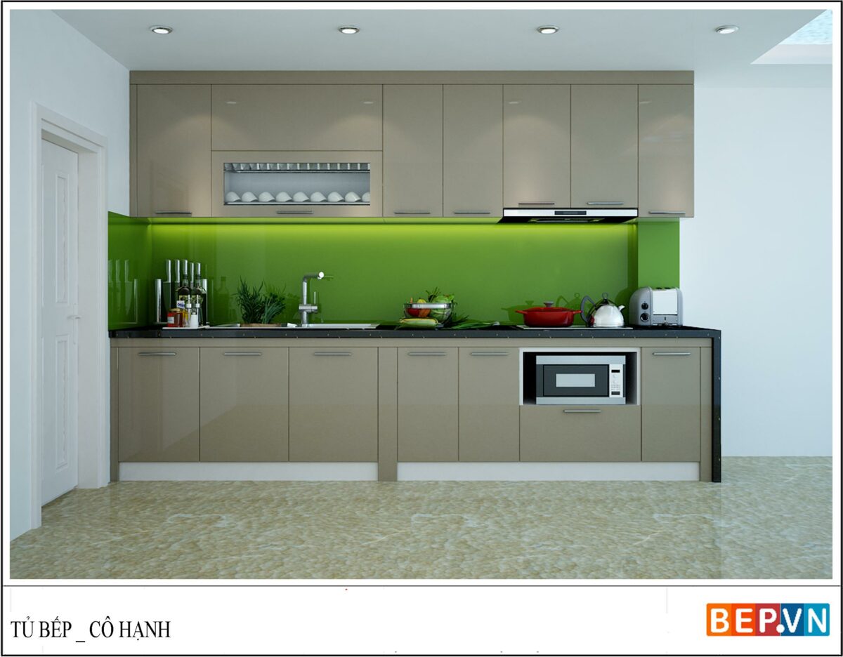 Tủ bếp Acrylic chữ I gia đình chị Hạnh