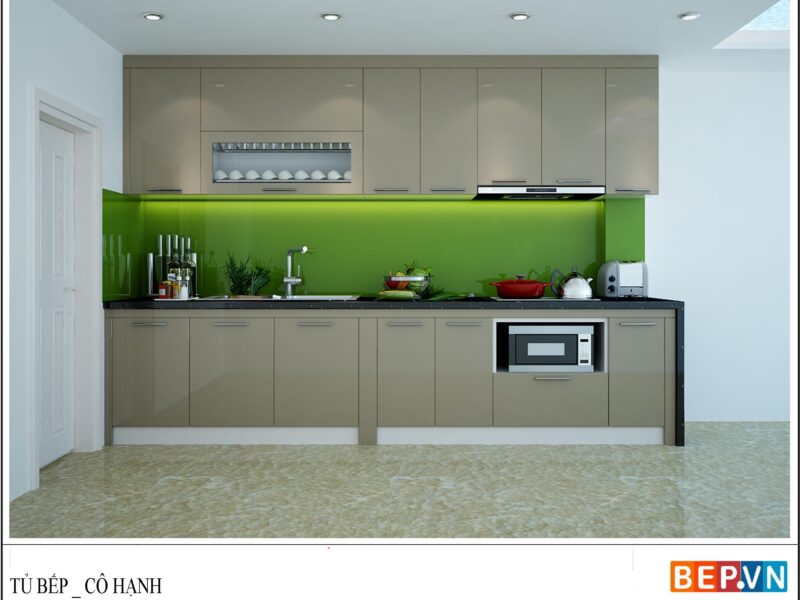 Tủ bếp Acrylic chữ I gia đình chị Hạnh