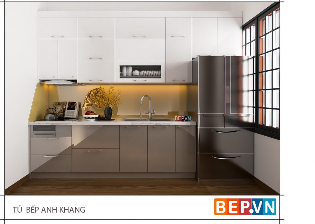 Thiết kế tủ bếp đẹp hiện đại gia đình anh Khang.