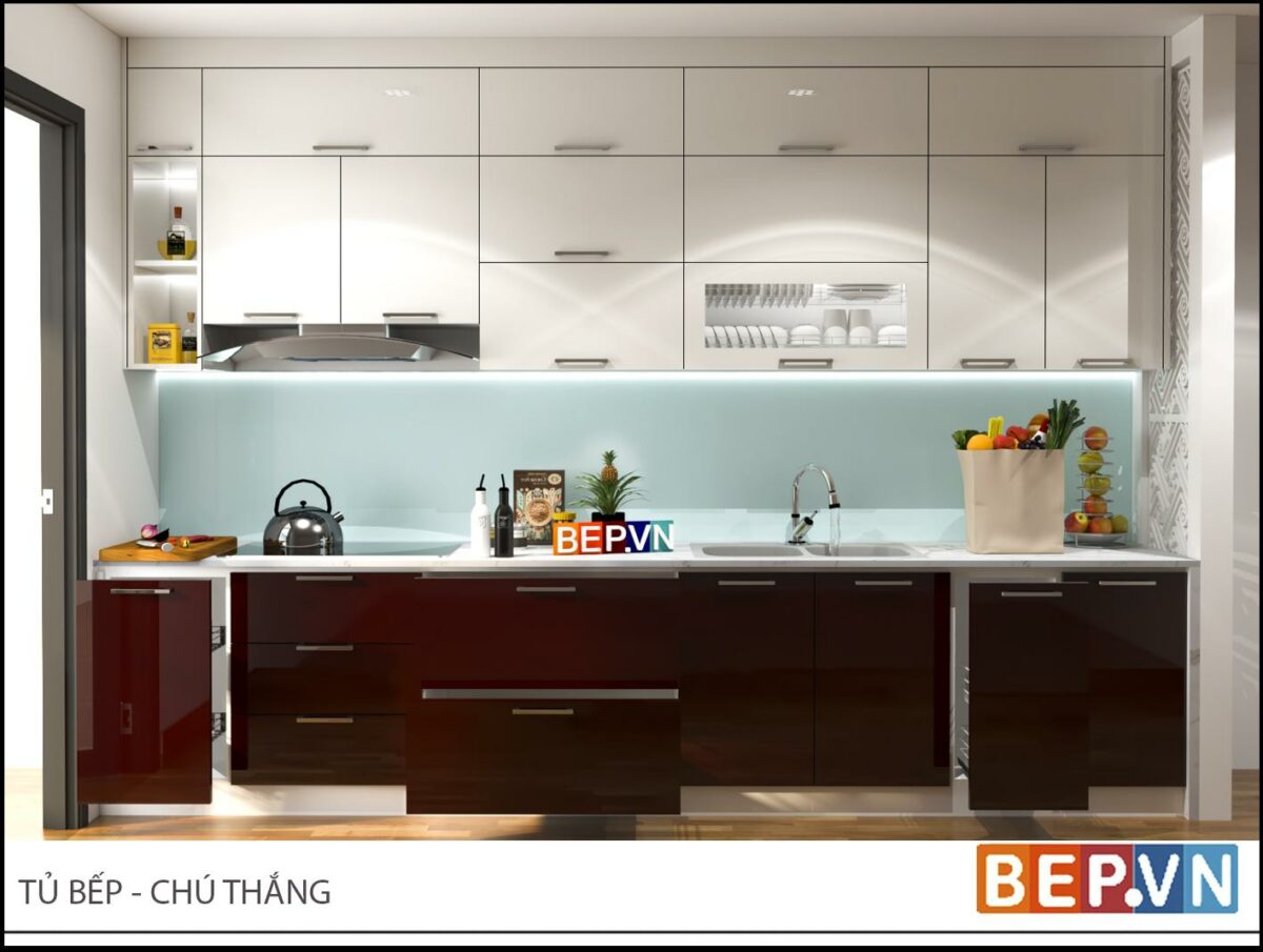Tủ bếp Acrylic thẳng gia đình chú Thắng