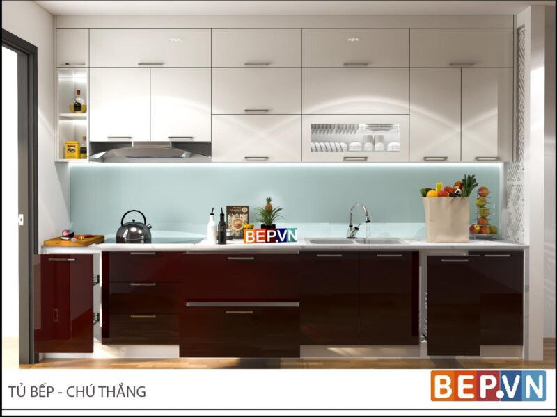 Tủ bếp Acrylic thẳng gia đình chú Thắng