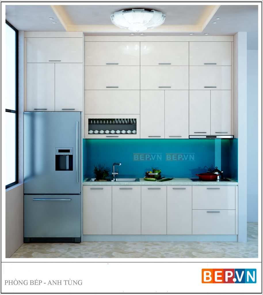 Thiết kế tủ bếp Acrylic chữ I gia đình anh Tùng.