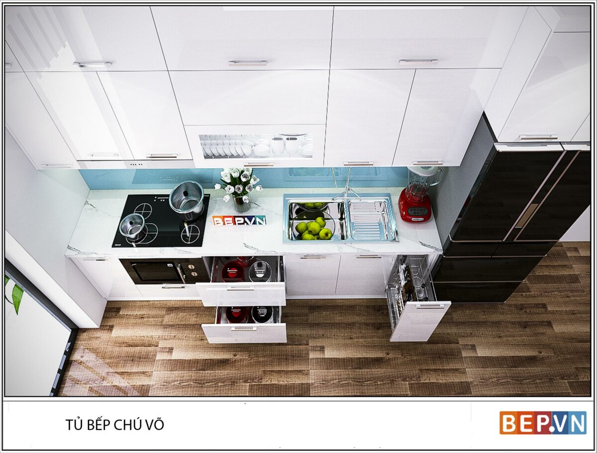 Tủ bếp Acrylic chữ I gia đình chú Võ - Hình ảnh 2