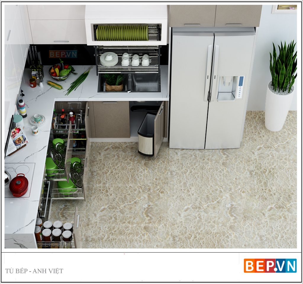 Thiết kế tủ bếp Acrylic chữ L gia đình anh Việt.