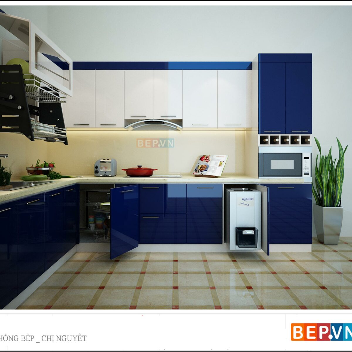 Tủ bếp Acrylic chữ L gia đình chị Nguyệt
