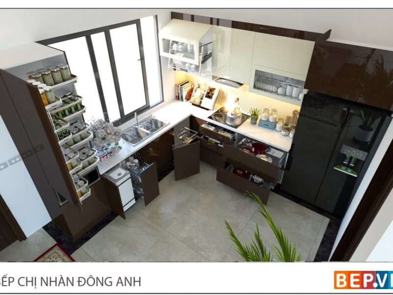 Tủ bếp Acrylic chữ L chị Nhàn - Đông Anh