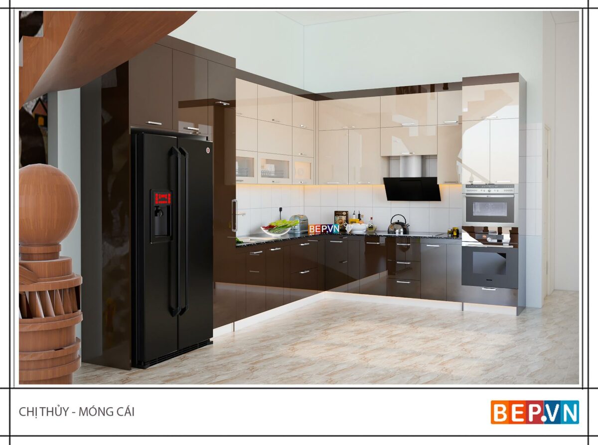 Tủ bếp Acrylic chữ L gia đình chị Thủy