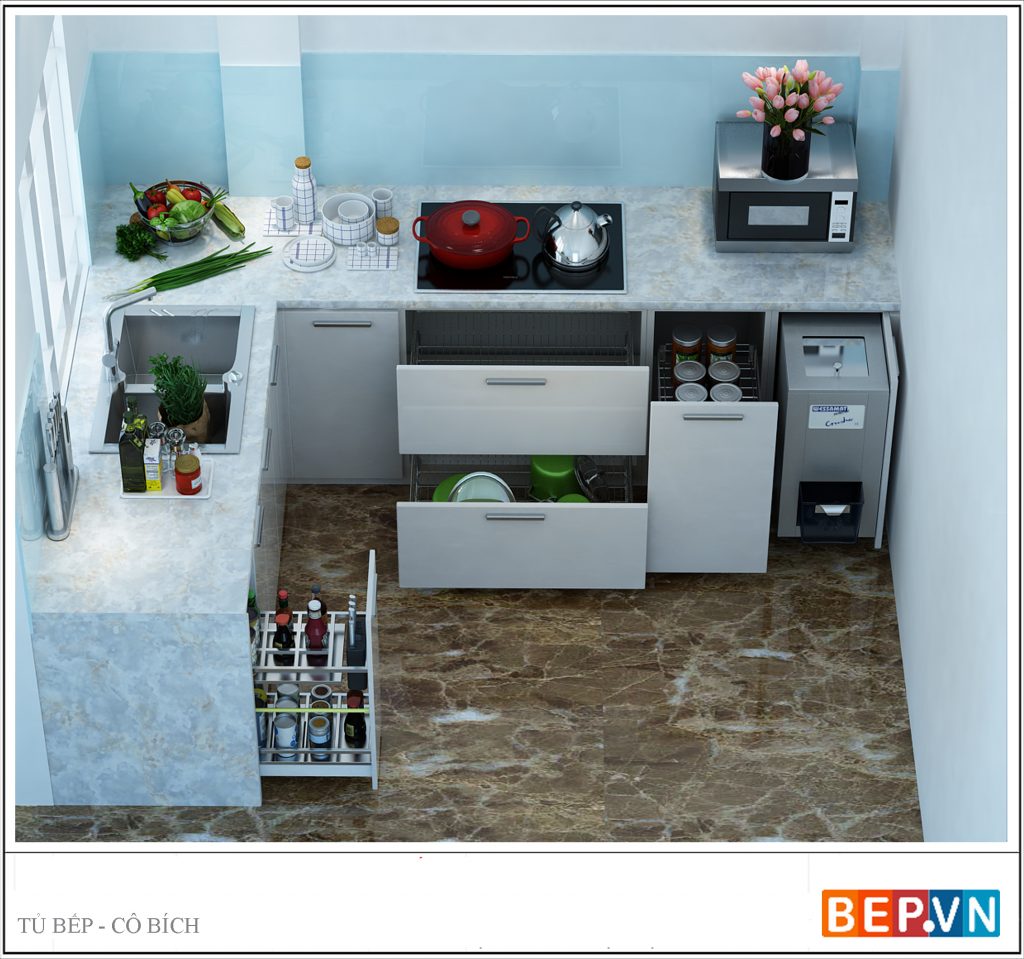 Thiết kế tủ bếp với phụ kiện tủ bếp hiện đại hợp xu hướng.