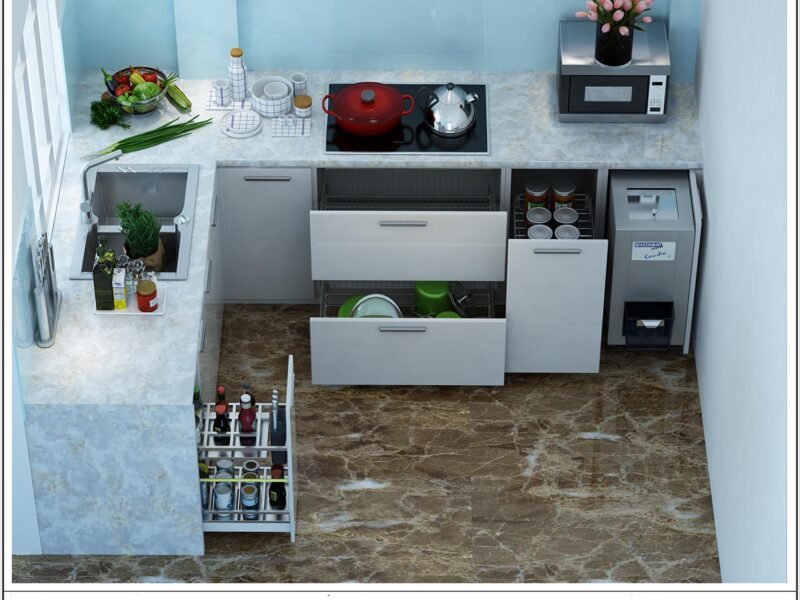 Tủ bếp Acrylic chữ L gia đình cô Bích