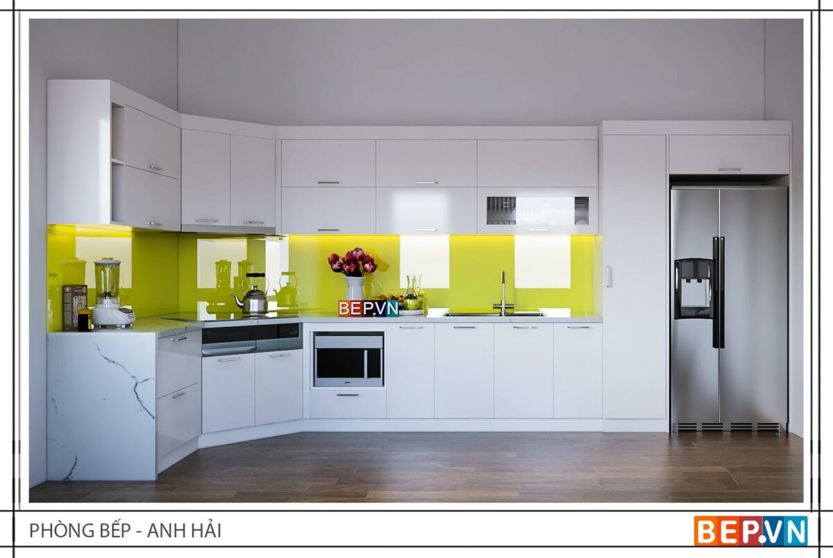 Tủ bếp Acrylic chữ L gia đình anh Hải