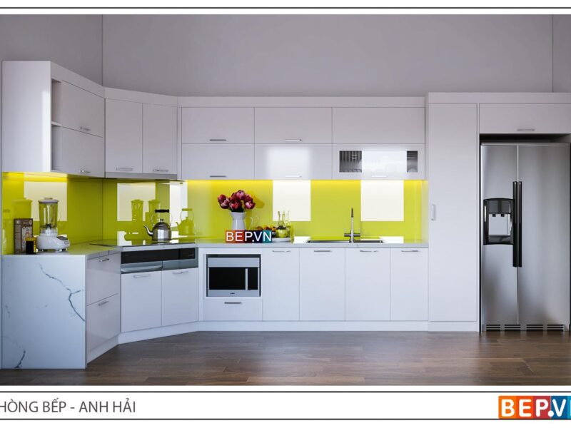 Tủ bếp Acrylic chữ L gia đình anh Hải