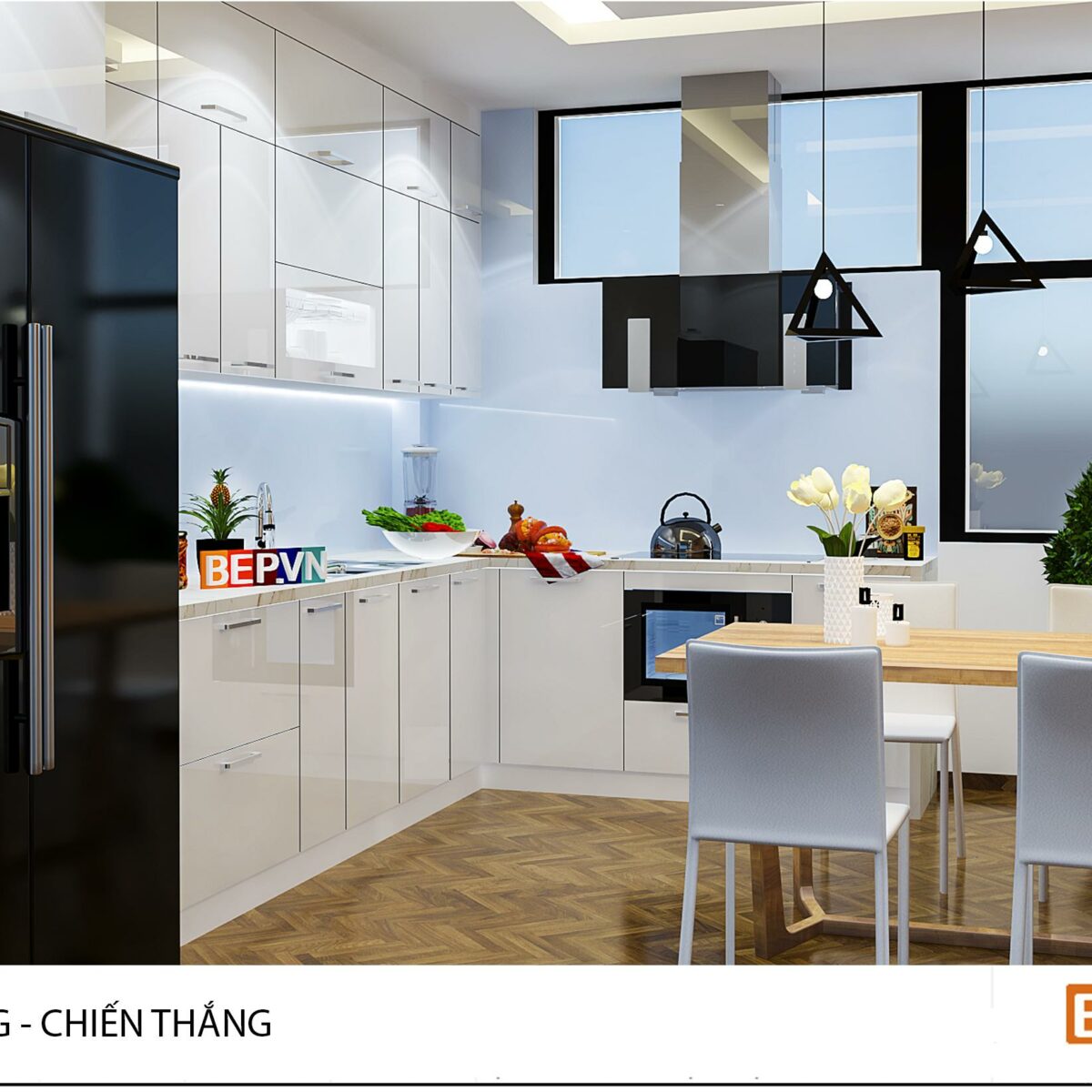 Tủ bếp  Acrylic chữ L gia đình anh Hồng