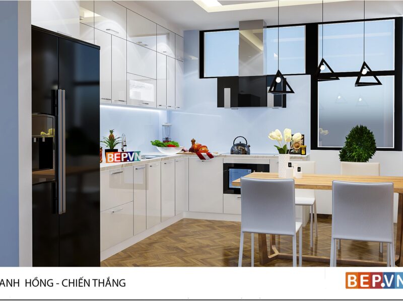 Tủ bếp  Acrylic chữ L gia đình anh Hồng