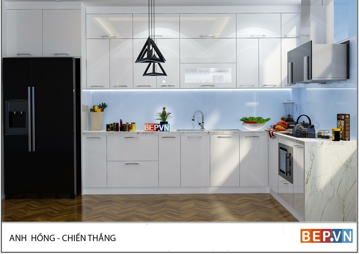 Tủ bếp  Acrylic chữ L gia đình anh Hồng - Hình ảnh 3