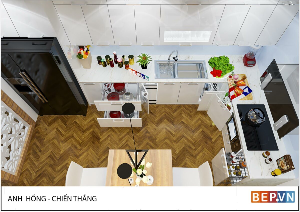 Tủ bếp  Acrylic chữ L gia đình anh Hồng - Hình ảnh 4