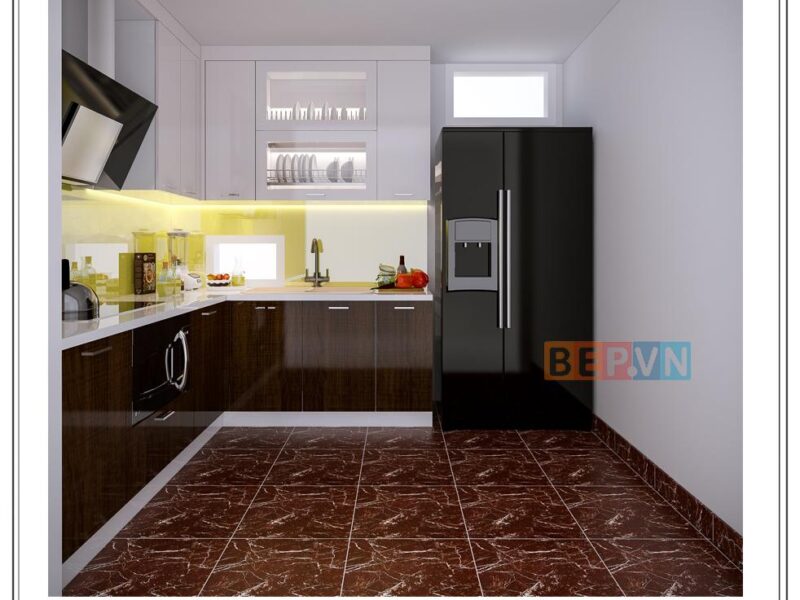 Tủ bếp Acrylic chữ L gia đình anh Tuấn