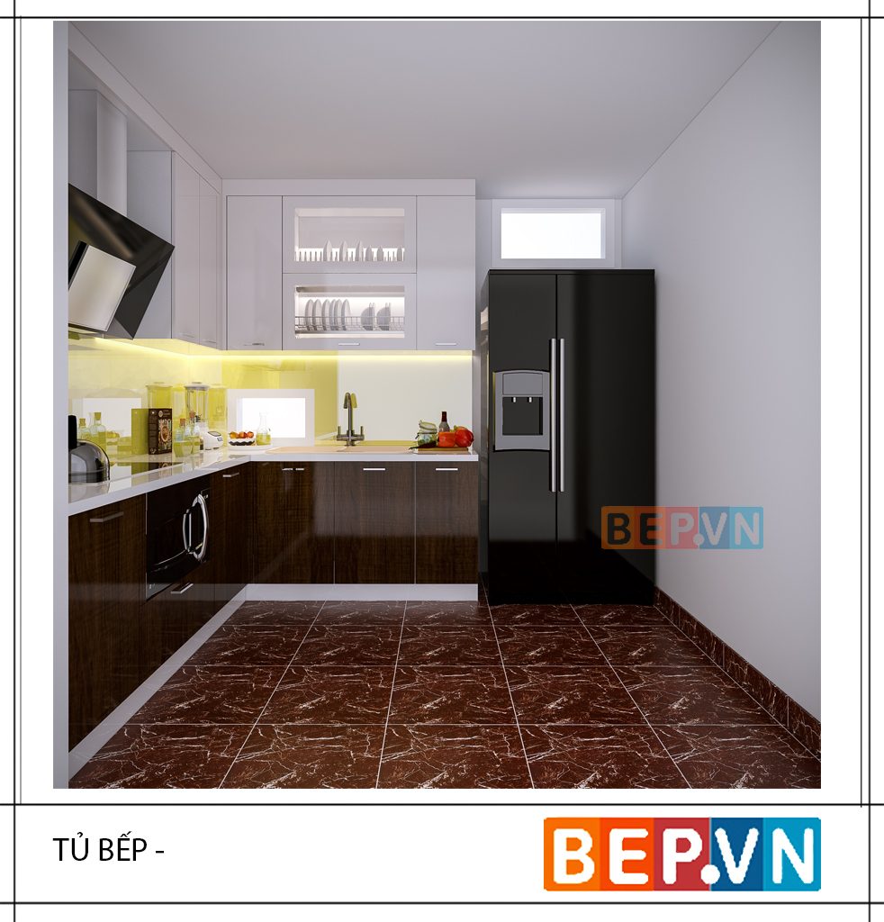 Thiết kế tủ bếp Acrylic chữ L gia đình anh Tuấn.