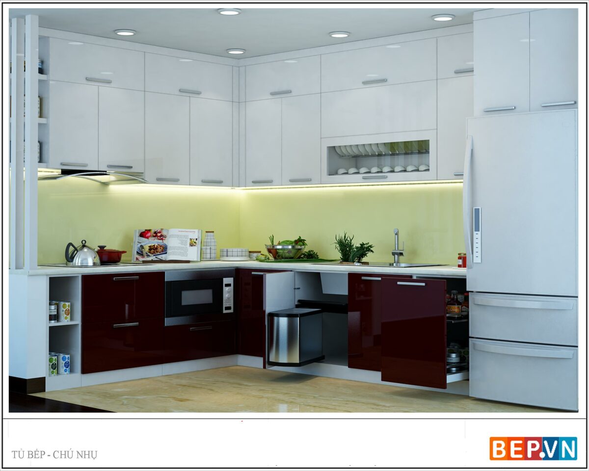Tủ bếp Acrylic chữ L gia đình chú Nhụ