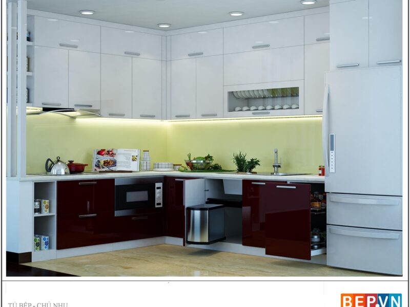 Tủ bếp Acrylic chữ L gia đình chú Nhụ