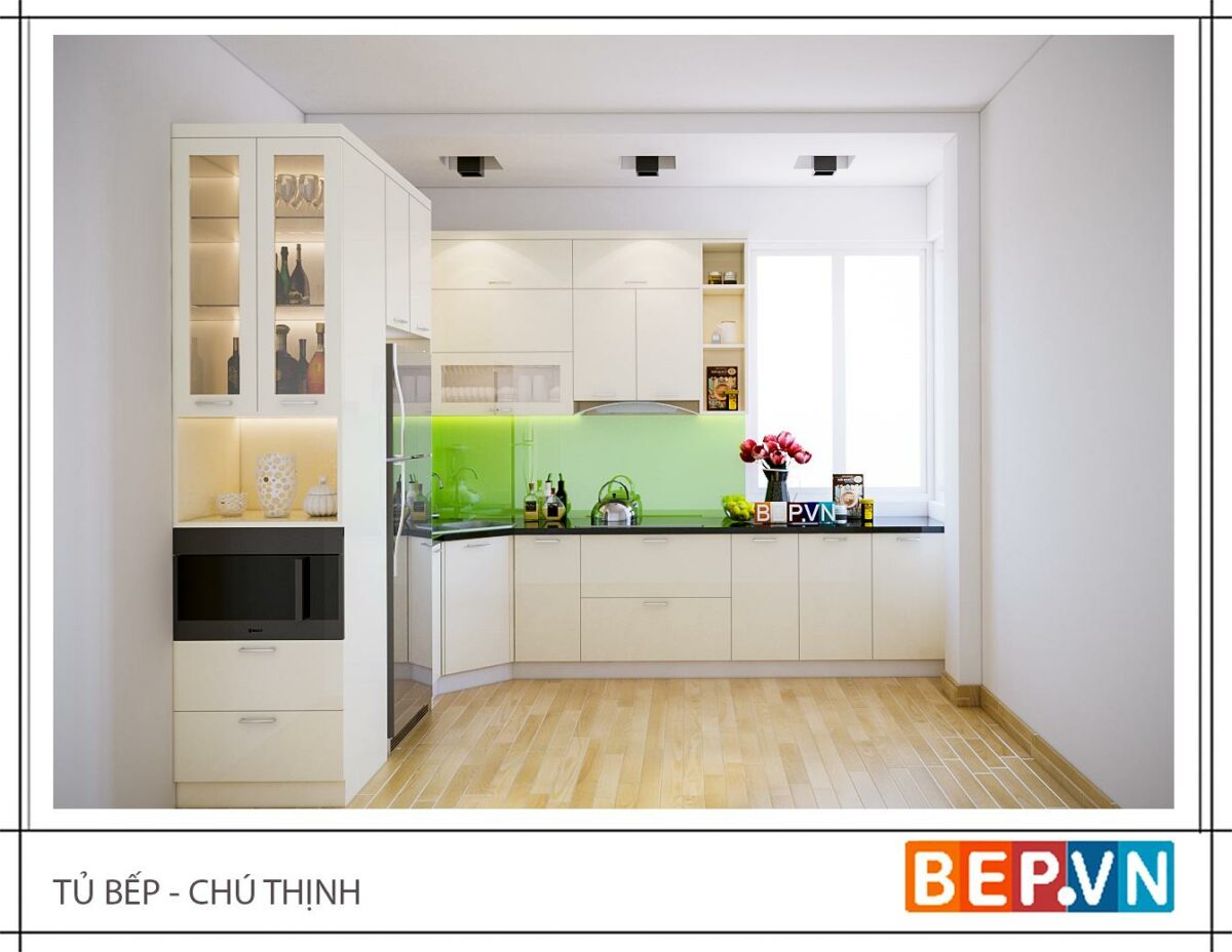 Tủ bếp Acrylic chữ L gia đình chú Thịnh - Hình ảnh 2