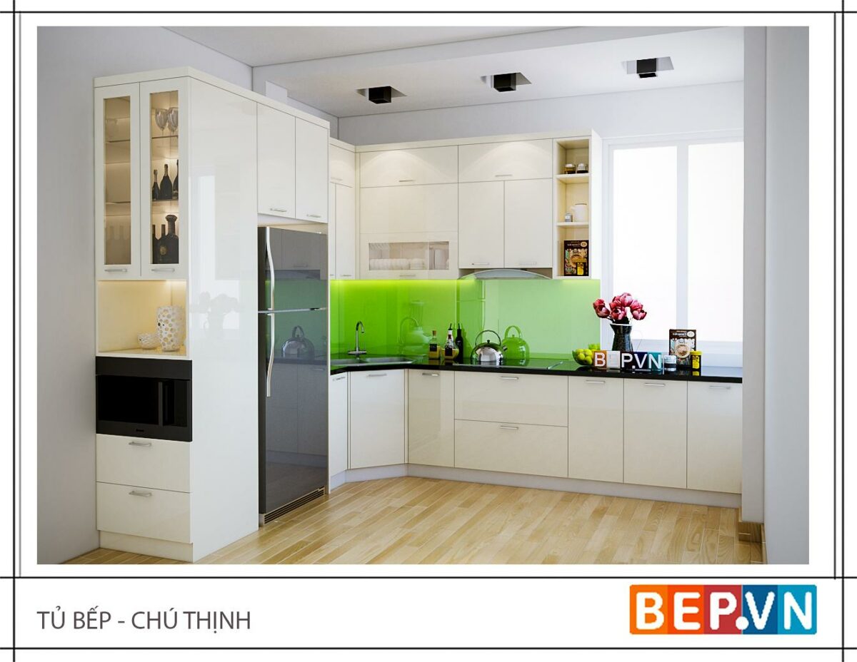 Tủ bếp Acrylic chữ L gia đình chú Thịnh - Hình ảnh 3