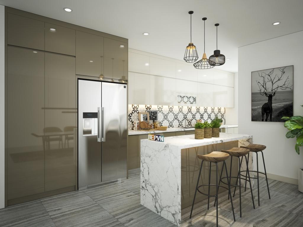 Mẫu tủ bếp kịch trần acrylic đẹp, hiện đại