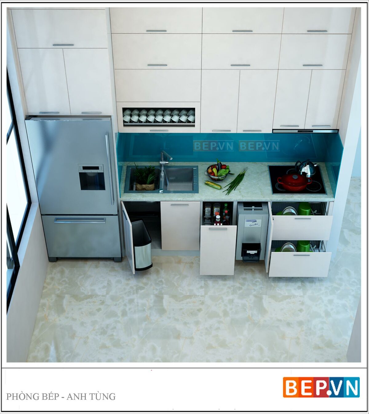 Tủ bếp Acrylic chữ i gia đình anh Tùng
