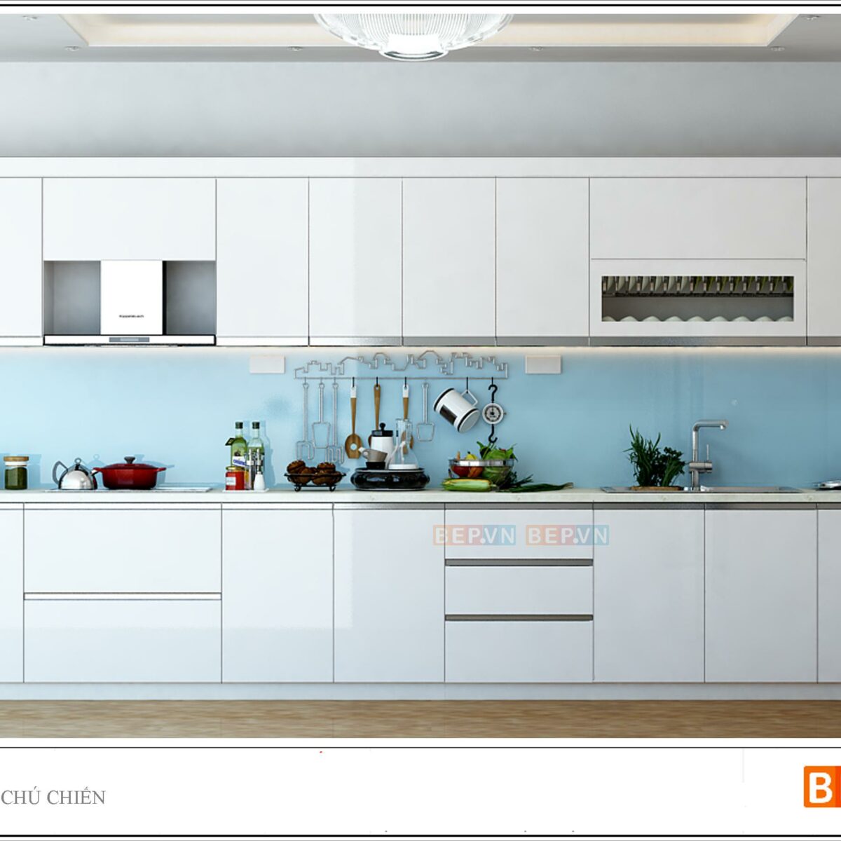 Tủ bếp Acrylic thẳng gia đình chú Chiến