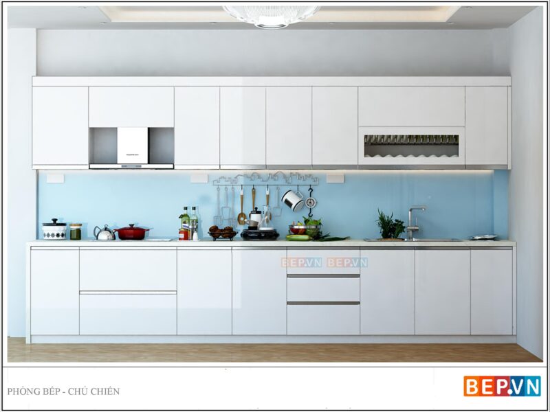 Tủ bếp Acrylic thẳng gia đình chú Chiến