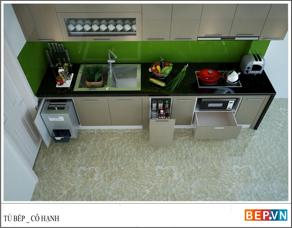 Thiết kế tủ bếp Acrylic chữ I đơn giản mà hiện đại gia đình cô Hạnh.