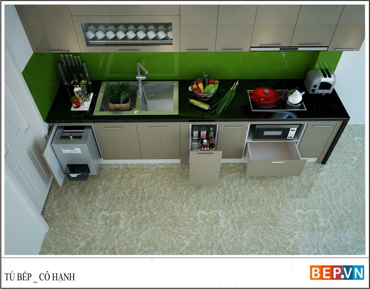 Tủ bếp Acrylic chữ I gia đình chị Hạnh - Hình ảnh 2