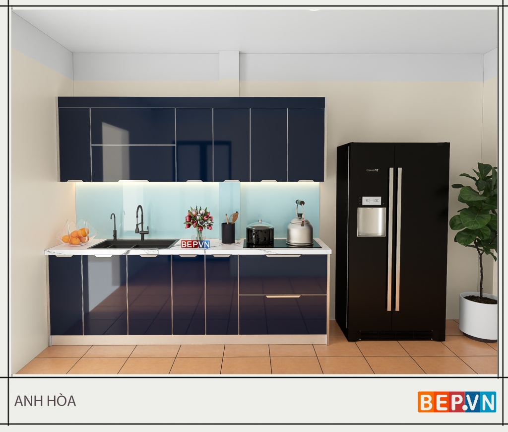 Tủ bếp Inox nhập khẩu cánh kính cường lực Lux.N01