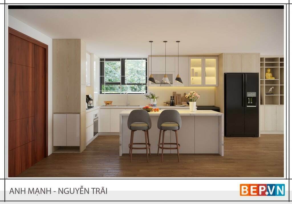 Tủ bếp kết hợp tủ giày hiện đại , gọn gàng gia đình anh Mạnh - Nguyễn Trãi